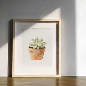 Tiny Succulent in Pot Watercolor Print - Beachy Art - Watercolor Painting