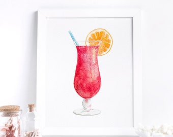 Tall Hurricane Tropical Drink Art Print - Colorful Drink Fine Art for Bar Decor