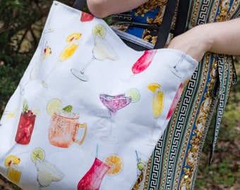 Cocktails All Over Tote Bag with Gusset