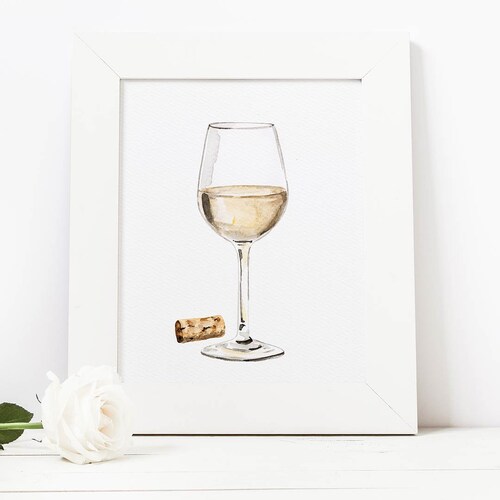 White Wine With Cork Cocktail Print Kitchen or Bar Art Etsy