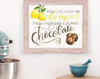 Chocolate Lemons Print - Kitchen Art - Chocolate Art - When Life Gives You Lemons - Watercolor Painting AP-290