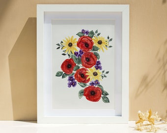 Wildflowers Vibrant Watercolor Art Print - Modern Red Floral Home Decor