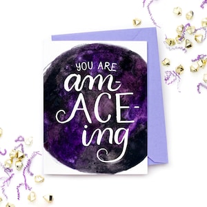 Carte de voeux Am-Ace-Ing - Cadeau de la fierté asexuée pour son coming-out - Collection Pride Pun
