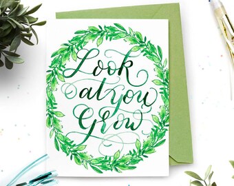 Look At You Grow Card - Plant Congratulations Card for Grad, New Job, Baby, Birthday
