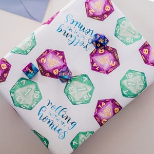 D20 Watercolor Gift Wrap Sheets Set of 3 - Dungeons and Dragons Nerd - Gift Wrapping Paper