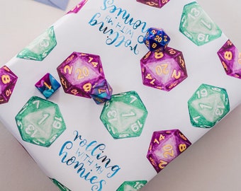 D20 Watercolor Gift Wrap Sheets Set of 3 - Dungeons and Dragons Nerd - Gift Wrapping Paper
