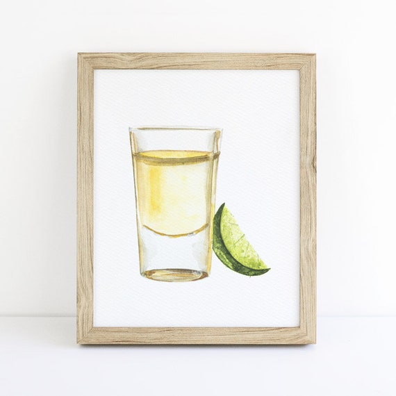 Tequila Shot Glass with Slice of Lime Print Manly Drink Art | Etsy