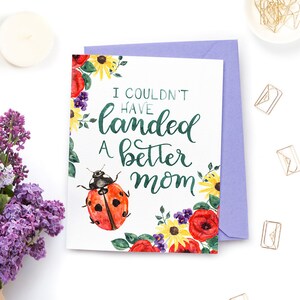 Carte de mère meilleure maman - Belle carte de fête des mères aquarelle florale avec coccinelle