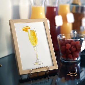 Impression aquarelle cocktail brunch mimosa - Art classique bar à mimosa - peinture aquarelle