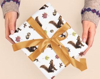 Squirrel Wrap Sheets Set of 3 - Cute Woodland Gift Wrapping Paper