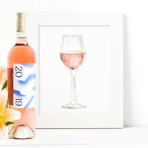 Rosé Wine with Cork Cocktail Print - Kitchen or Bar Decor - Wine Art - Watercolor Fine Art
