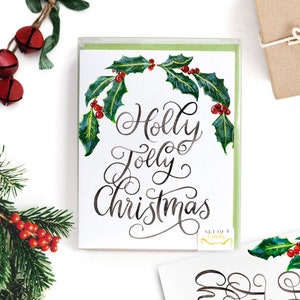 Holly Jolly Christmas Cards - Box of Christmas Cards Painted with Holly Leaves
