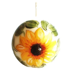 Decorative Hand Painted Yellow Sunflower Round Votive Candle Bohemian Autumn Decor Fall Decorations FREE SHIPPING