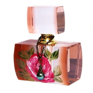 Large Vintage Style Glass Perfume Bottle with Hand Painted Pink Rose Romantic Retro Vintage Perfume Bottle Victorian Bedroom Vanity Decor