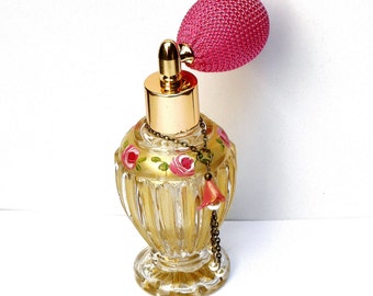 Frasco de perfume de vidro estilo vintage dourado atomizador romântico pintado rosa decoração vitoriana presente para ela FRETE GRÁTIS