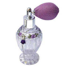 Hand Painted Lavender Rose Perfume Atomizer: Vintage Style Glass Bottle, Romantic Vanity Decor