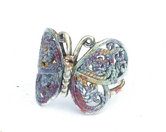 Sterling Silver Filigree Butterfly Ring: Hand Accented Whimsical Boho Jewelry