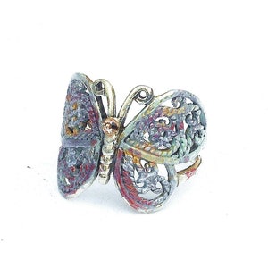 Sterling Silver Filigree Butterfly Ring with Painted Accents Boho Jewelry FREE SHIPPING