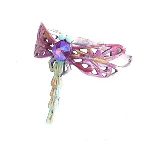Whimsical Sterling Silver Dragonfly Ring with Painted Accents Bohemian Jewelry FREE SHIPPING