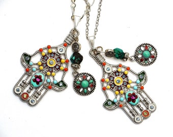 Boho Hamsa Necklace Colorful Hand Of Fatima Bohemian Jewelry FREE SHIPPING