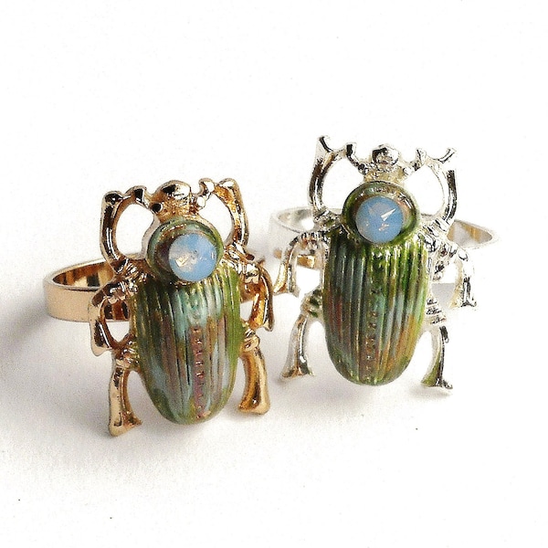 Gold or Silver Egyptian Scarab Beetle Ring Mystical Boho Protection Jewelry FREE SHIPPING