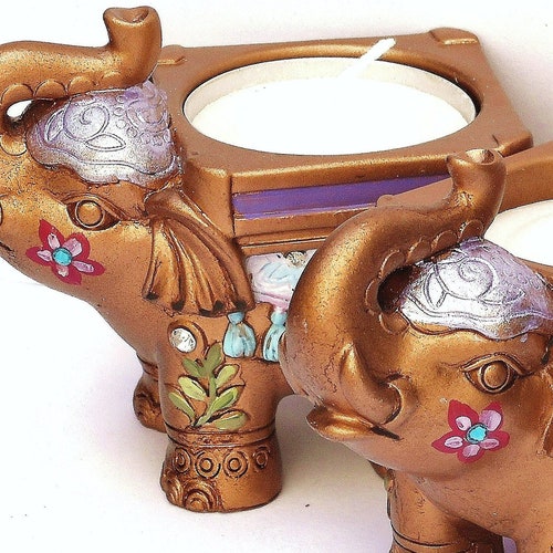 Single Boho Gold Elephant Tea Light Candle Holder Indian Etsy