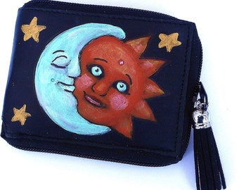 Painted Sun and Moon Zip Around Wallet Boho Bag Accessories FREE SHIPPING