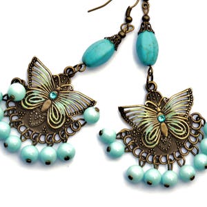 Turquoise Blue Butterfly Boho Dangle Bead Earrings Funky Hippie Jewelry FREE SHIPPING image 7