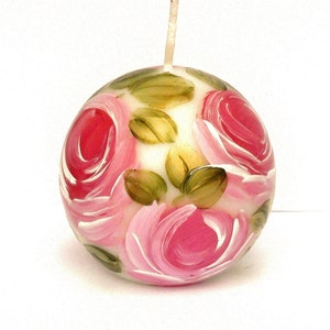 Decorative Hand Painted Pink Roses Round Ivory Candle Shabby Chic Decor Small Gift for Her Floral Romantic Shabby Chic Candles Decor
