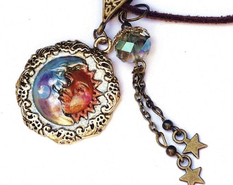 Gold Moon Sun Stars Necklace Boho Bohemian Celestial Jewelry FREE SHIPPING