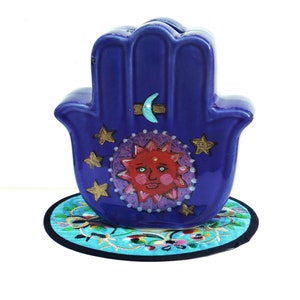 Cute Gift Large Hamsa Hand Ceramic Sun Moon and Stars Piggy Bank Celestial Boho Teen Decor FREE SHIPPING