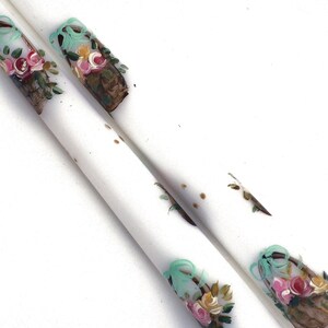 Decorative Spring Taper Candles with Hand Painted Baskets of Roses Springtime Decorations FREE SHIPPING