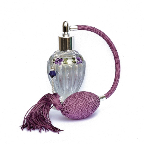 Silver Lavender Rose Glass Perfume Atomizer Bottle Romantic Victorian Decor Gifts for Women FREE SHIPPING