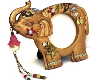 Cute Gold Indian Elephant Picture Frame Bohemian Decor Unique Gift for Women FREE SHIPPING