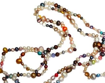 Extra Long Multicolored Natural Cultured Potato Pearl Necklace Boho Jewelry FREE SHIPPING