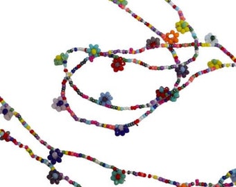 Collana con fiore di perline, singola o in set da due, catena a margherita con perline, gioielli boho