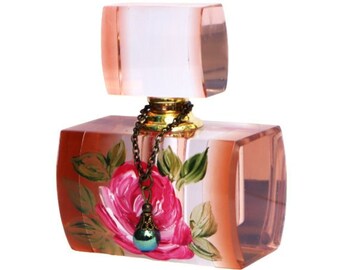 Hand Painted Rose Glass Perfume Bottle Romantic Powder Room Vanity Accessories Gift for Her FREE SHIPPING