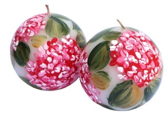 Pretty Hand Painted Pink Hydrangea Round Candles Floral Spring Summer Decor Single or Set FREE SHIPPING