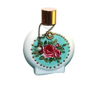 Pretty Vintage Glass Perfume Bottle with Hand Painted Pink Rose Design Romantic Bedroom Vanity Table Accessories Unique Gift for Women
