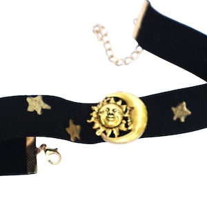 Adjustable Soft Black Velvet Gold Bohemian Sun Half Moon and Stars Choker Necklace Celestial Boho Jewelry for Woman Teen Girls FREE SHIPPING