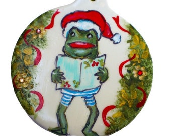 Hand Painted Vintage Victorian Frog Ceramic Ornament Boho Christmas Decor Holiday Decorations FREE SHIPPING