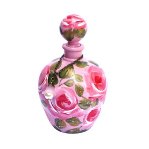 Hand Painted Rose Perfume Bottle: Shabby Chic Vanity Decor