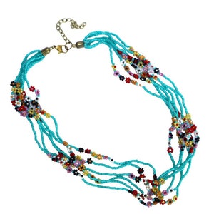 Colorful Beaded Multi Strand Seed Bead Flower Necklace Boho Jewelry FREE SHIPPING