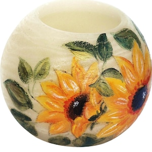 Large Round Flameless Candle with Timer, Hand Painted Sunflowers, Floral Boho Decor