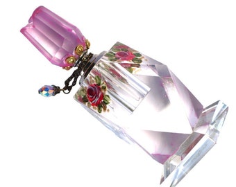 OOAK Crystal Glass Perfume Bottle with Hand Painted Roses