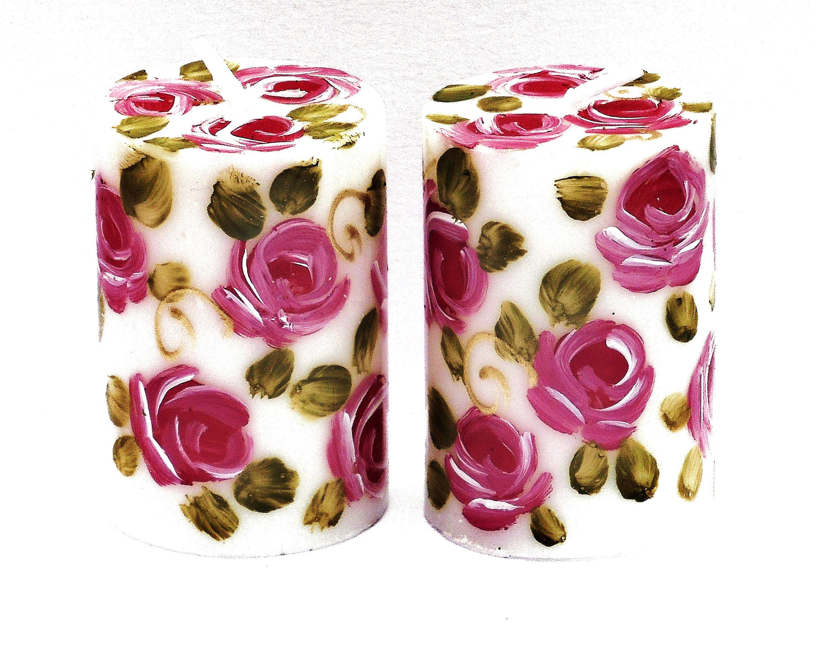 Decorative Hand Painted Pink Rose Votive Candles Set Romantic | Etsy
