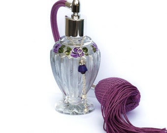 香水瓶　アトマイザー　彫金　SILVER　perfume bottle　ツキ10 Vintage Silver Glass Perfume Atomizer Bottle, Hand-painted