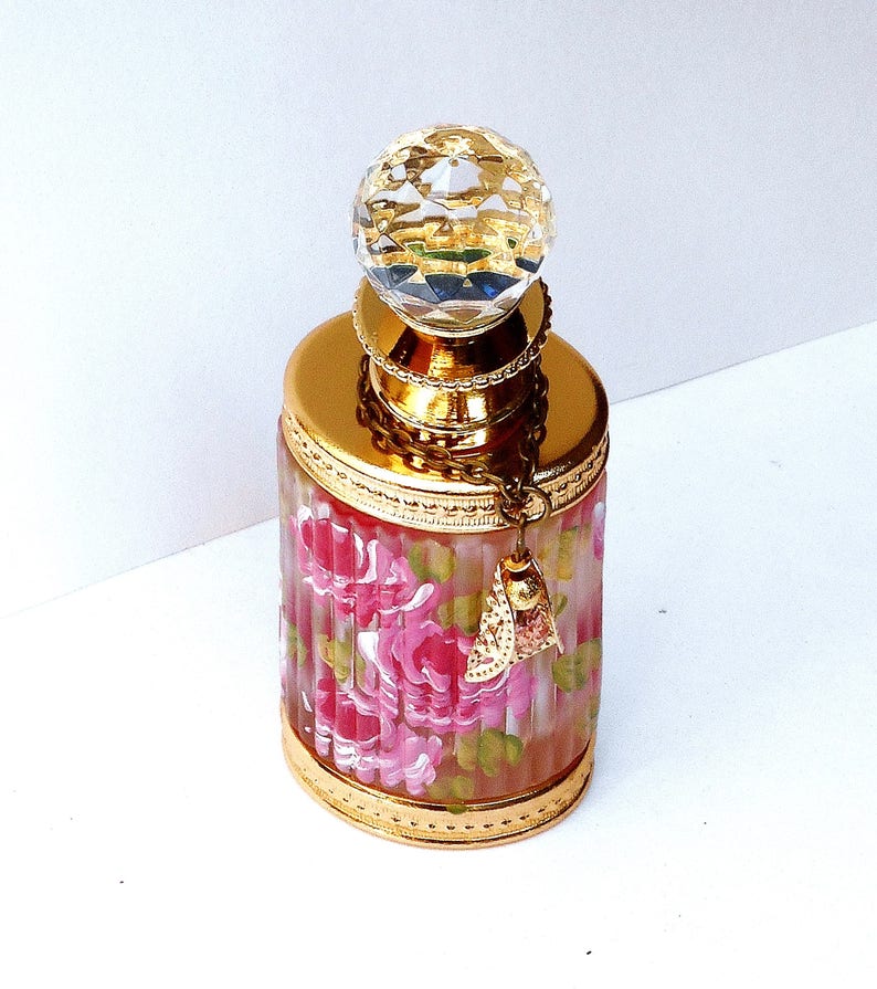 Elegant Crystal Glass Gold Perfume Bottle With Dauber Stick Etsy