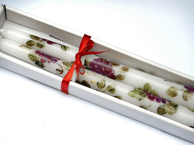 Hand Painted Grape Taper Candles Grapevines Tuscan Mediterranean Decor FREE SHIPPING image 1