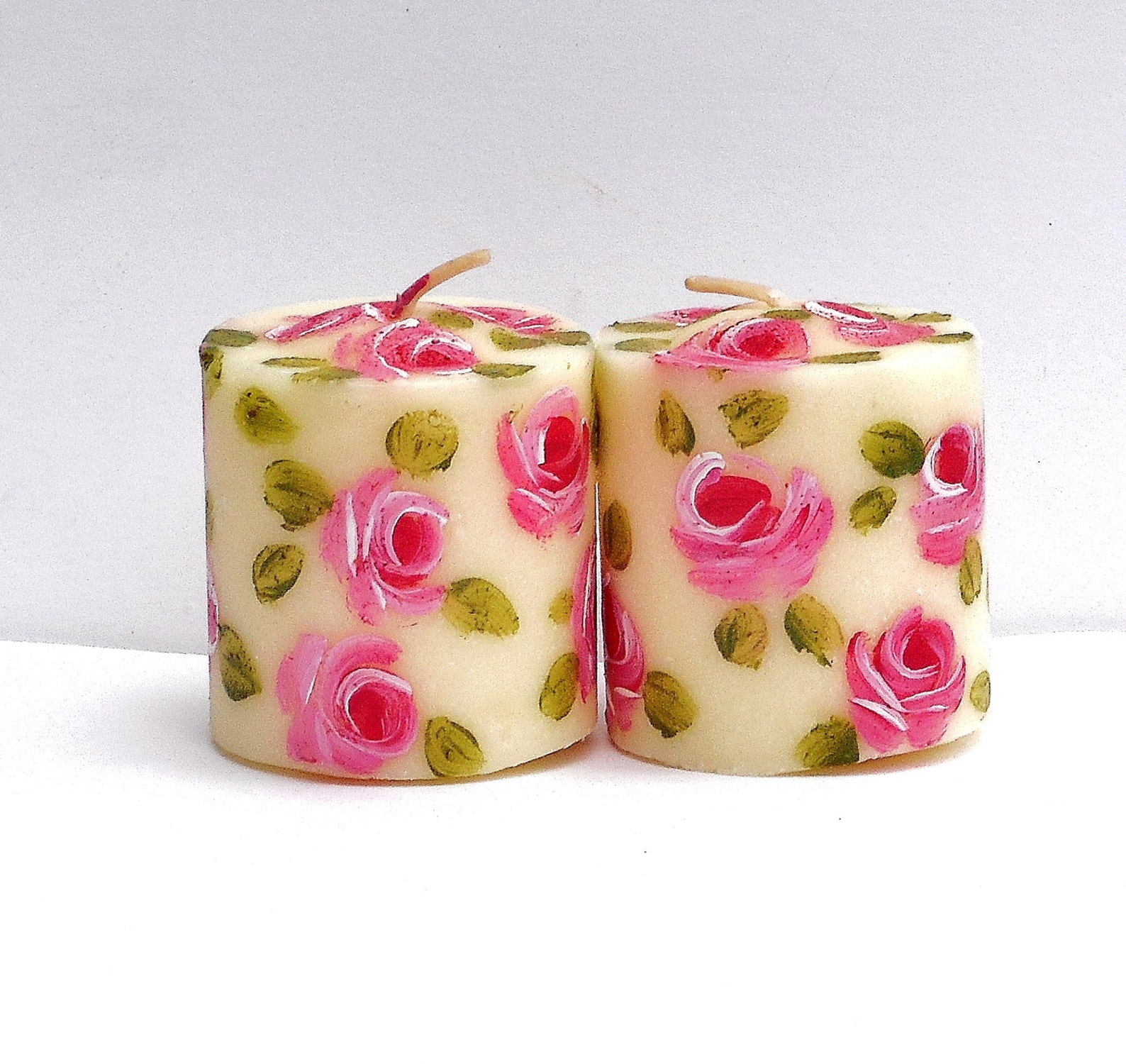 Mini Painted Rose Votive Candles Romantic Shabby Cottage Chic Etsy